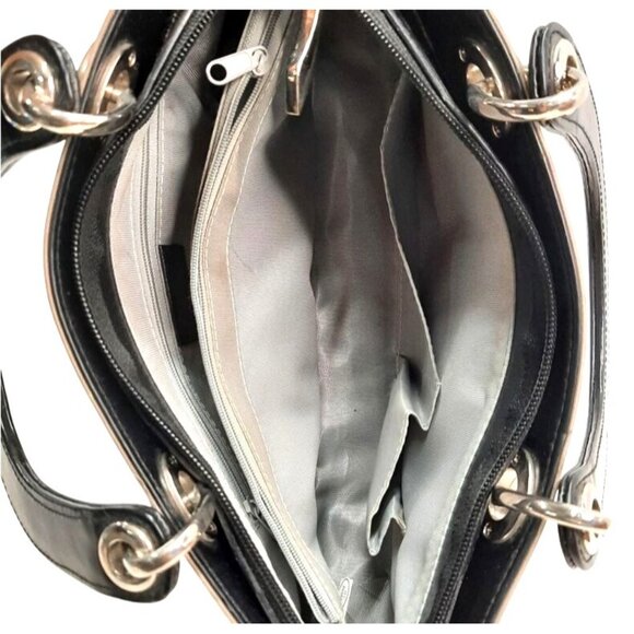 Bejo‎ Beige & Black Handbag With Silver Hardware & Multiple Compartments - Picture 3 of 7